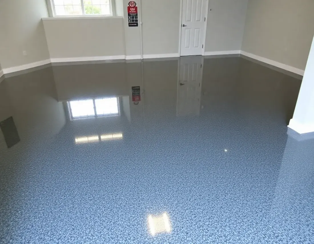 Finished speckled flooring in a bright, empty property interior.