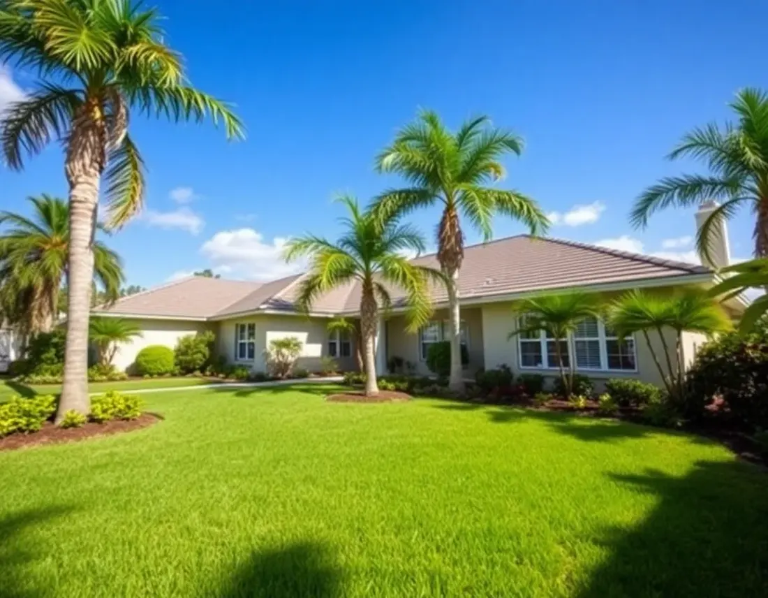 Palm-lined lawn and landscaped grounds around a Central Florida property.